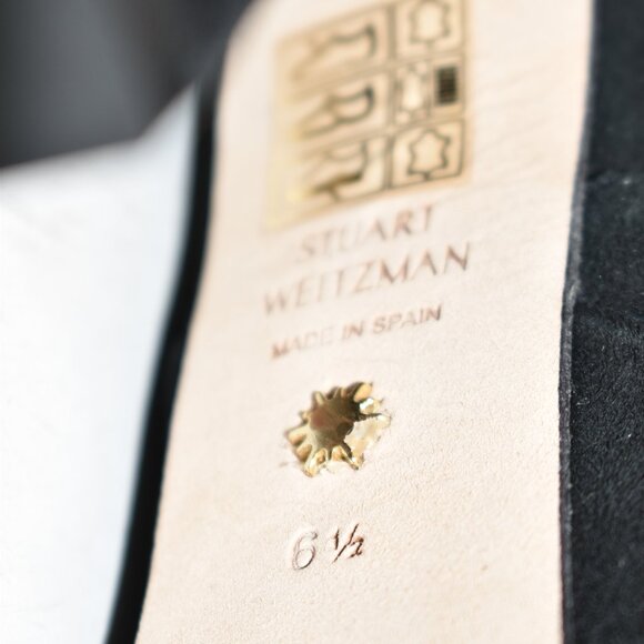 $900 STUART WEITZMAN Skyhigh Stretch Suede Platform Booties BLACK 6.5 (2) (PB28) - Picture 7 of 7